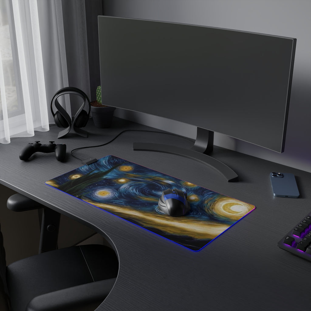 LED Gaming Mouse Pad with Starry Night Design, Colorful Mouse Mat, Desk Decor, Gamer Gift, Computer Accessories