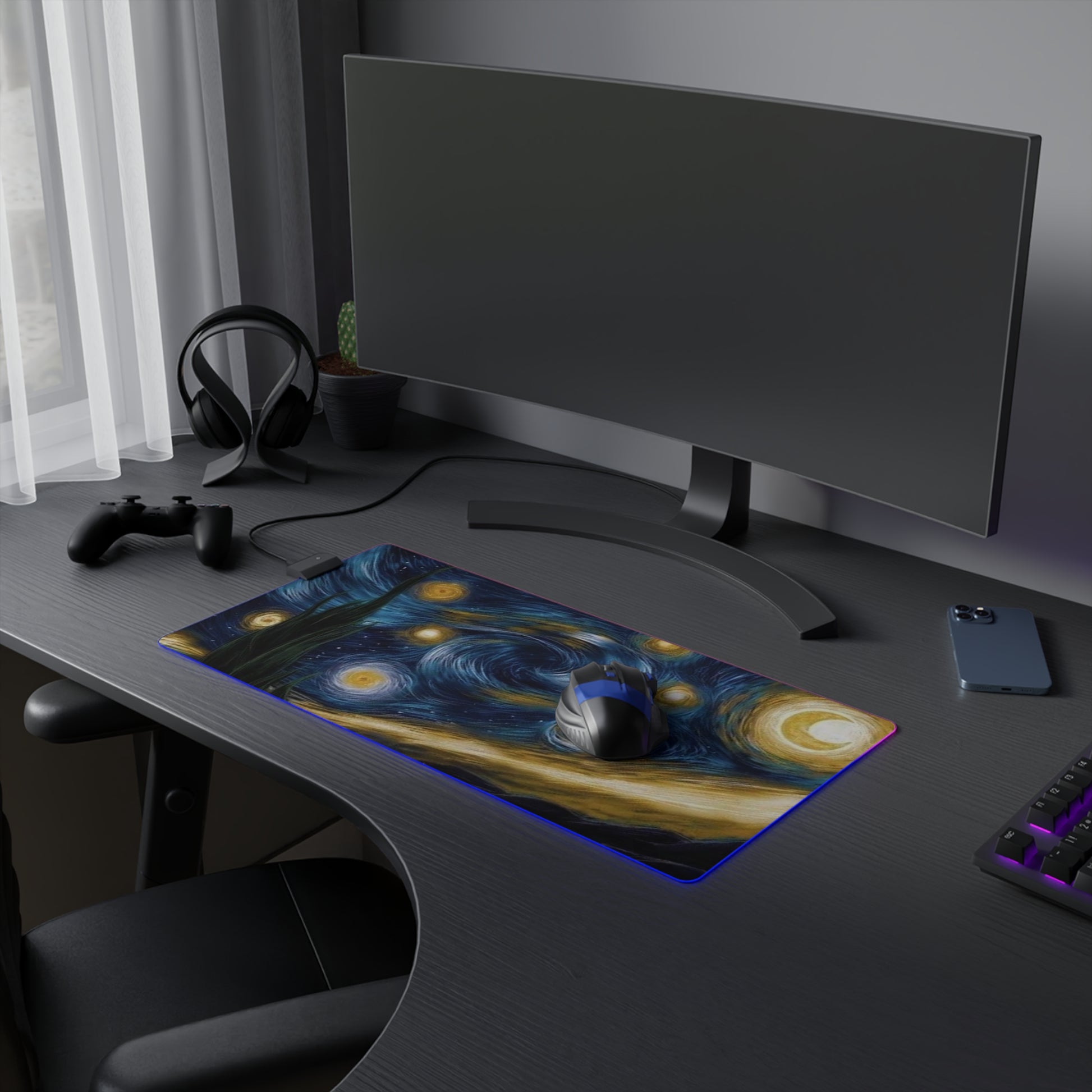 LED Gaming Mouse Pad with Starry Night Design, Colorful Mouse Mat, Desk Decor, Gamer Gift, Computer Accessories