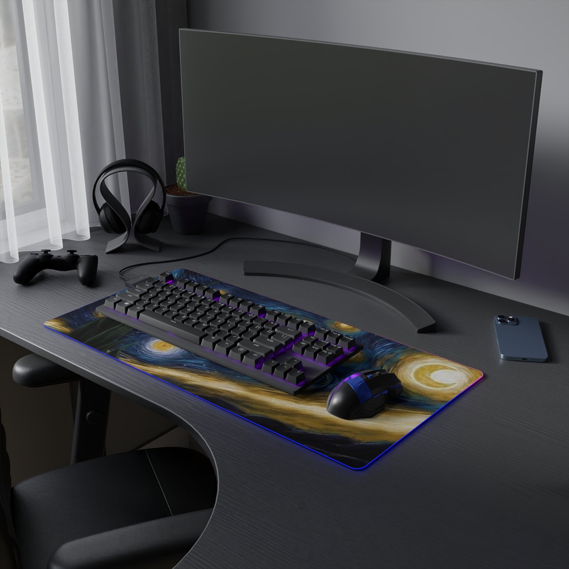 LED Gaming Mouse Pad with Starry Night Design, Colorful Mouse Mat, Desk Decor, Gamer Gift, Computer Accessories