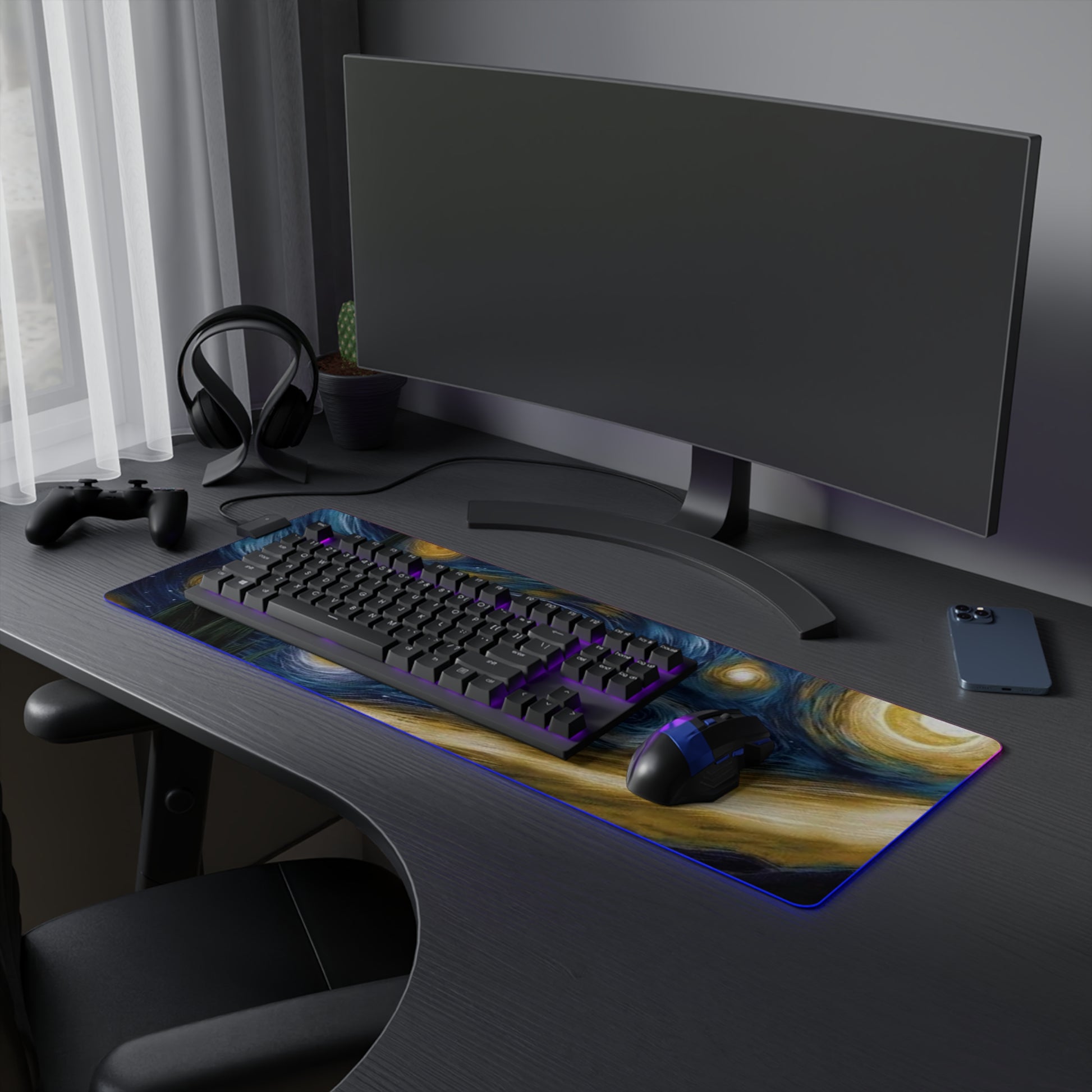 LED Gaming Mouse Pad with Starry Night Design, Colorful Mouse Mat, Desk Decor, Gamer Gift, Computer Accessories